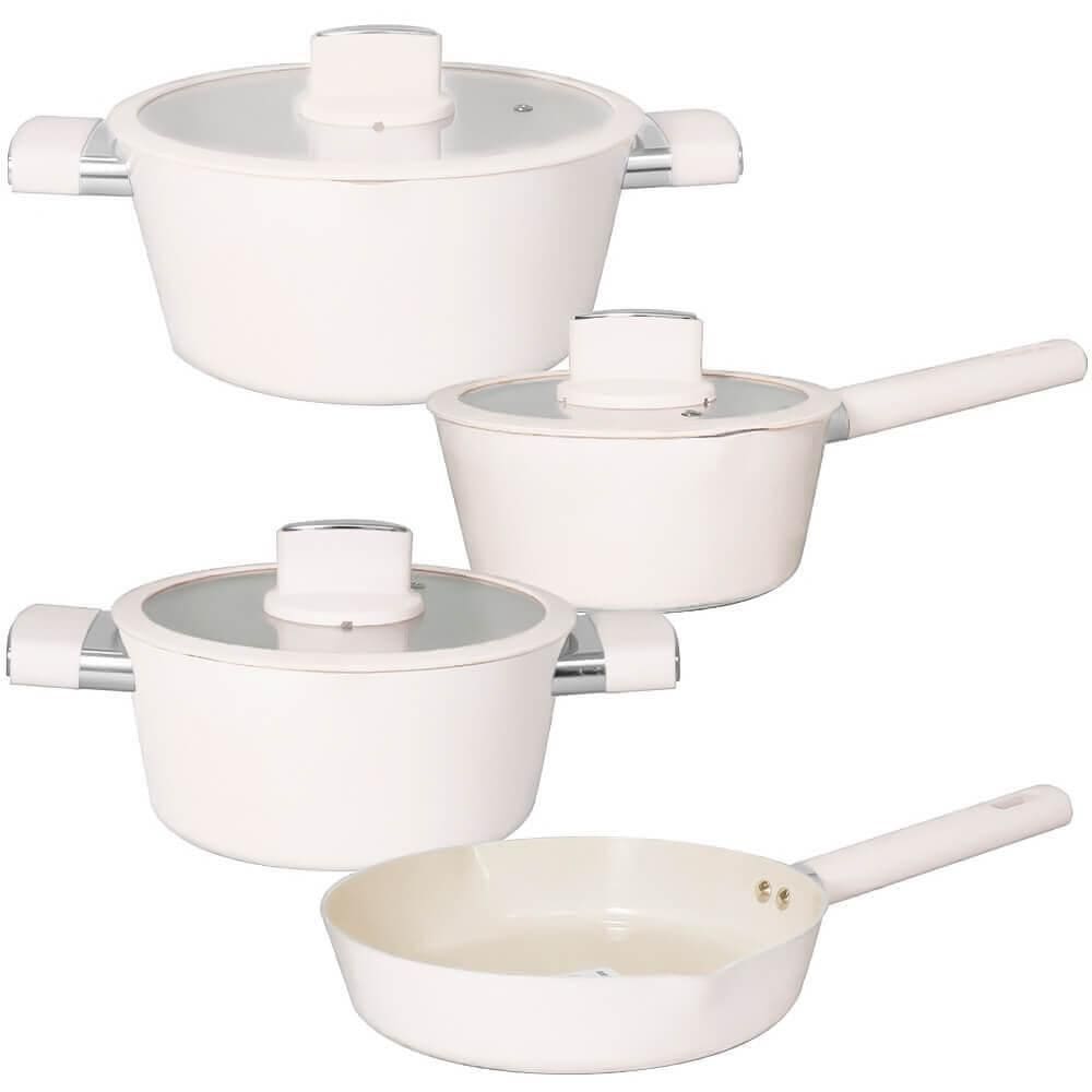 Jogo De Panelas Indução Cerâmica Chicago Branca 4 Peças