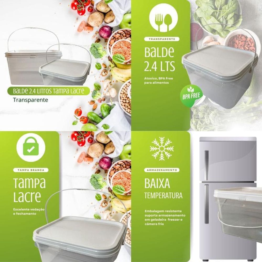 Balde Para Candida 2.4L Transparente-Kit 8 Pçs