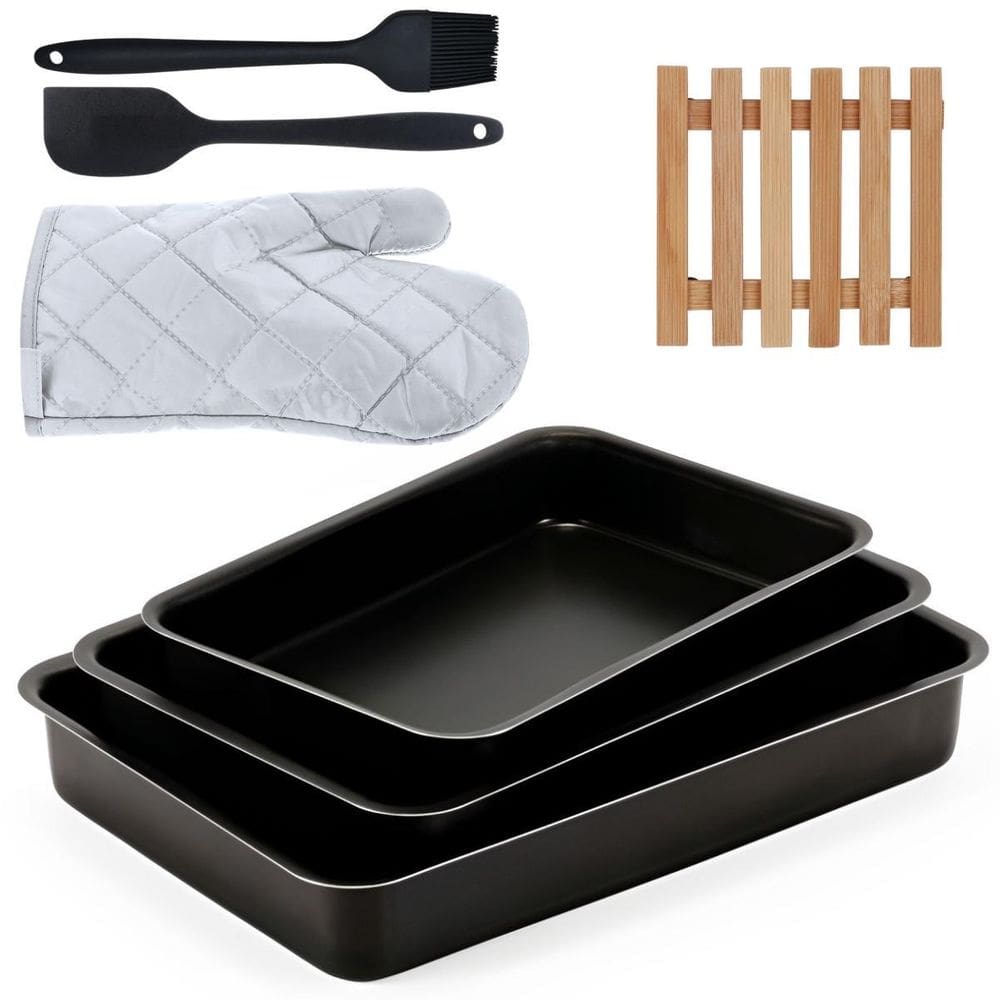 Jogo Assadeira Alta 3 Pçs + Luva + Pincel + Descanso Panela