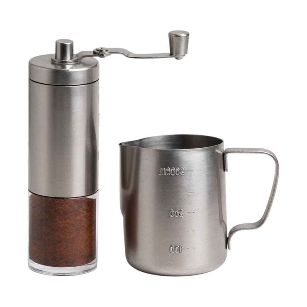 Kit Moedor De Café Manual + Jarra Barista Pitcher Inox 350Ml