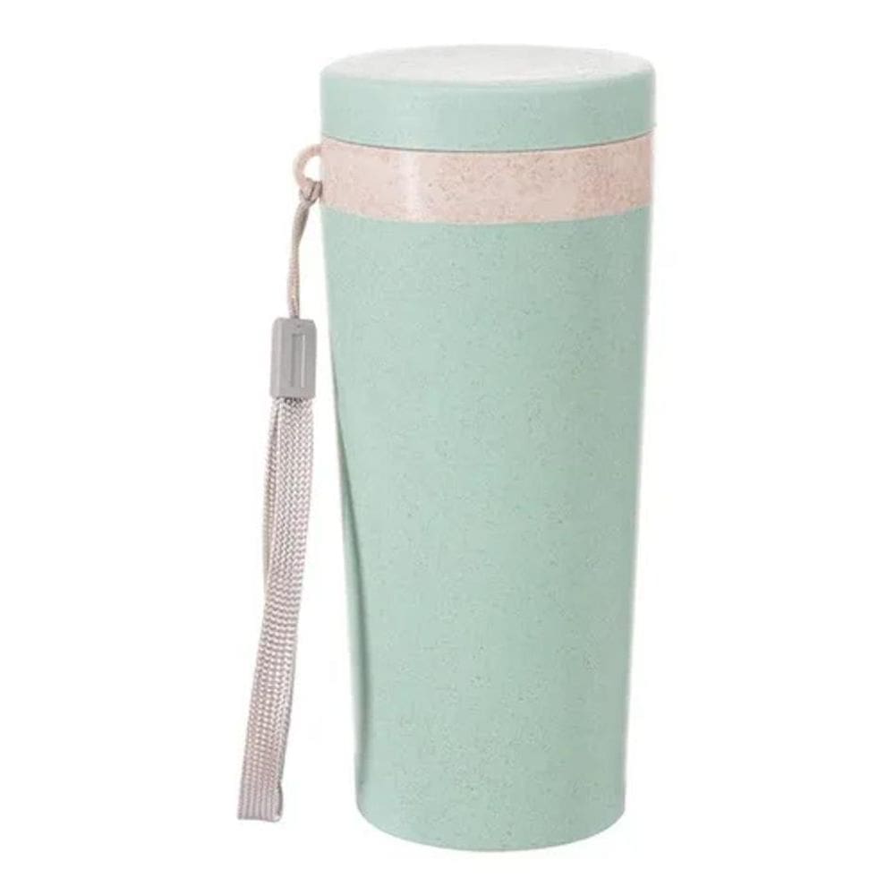 3X Copo Térmico Fibra De Bambu De 350Ml Cor Verde Nome Do De