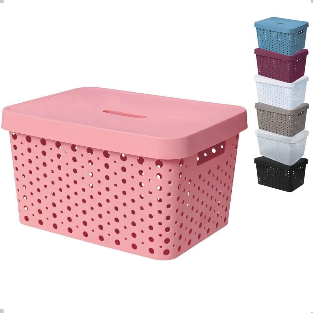 Caixa Organizadora Com Tampa 17 Litros Cesto Rattan Azul