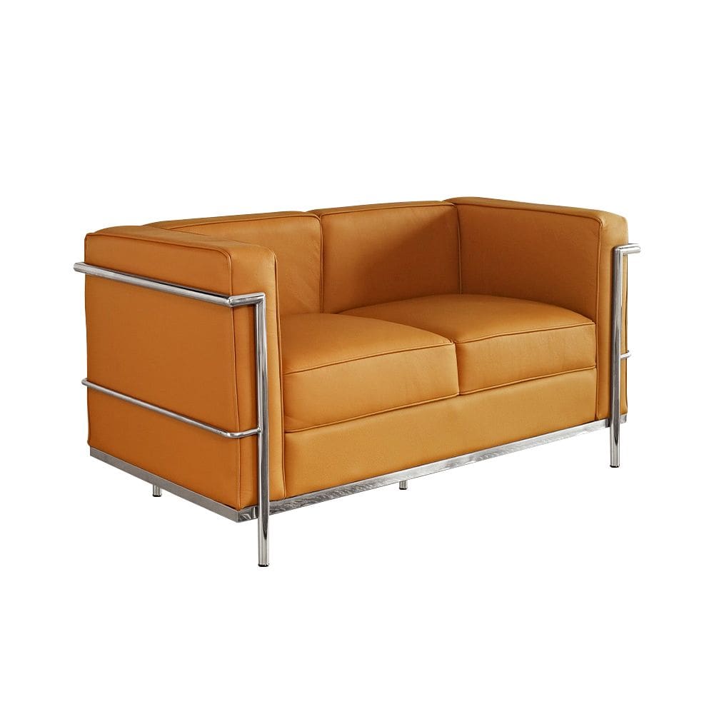 Sofa Le Corbusier de 2 Lugares Inox Sintético Caramelo
