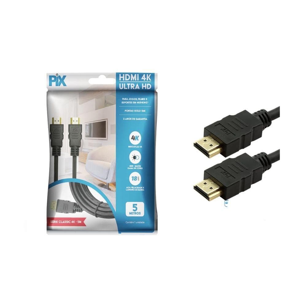 Cabo Hdmi 5.00Mts 2.0 4K Pix Preto (30Awg)