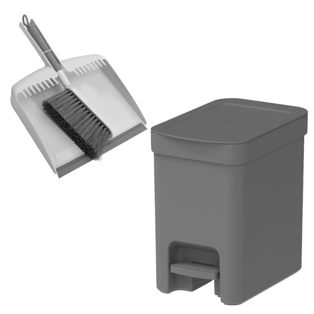 Kit Lixeira Cesto 6L Pedal+Pá De Lixo+Escova Limpeza Flow-Ou