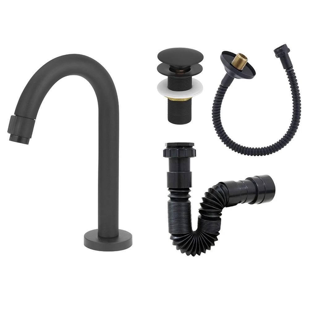 Torneira Lav. Clean Preto Black+Flexível+Válvula Click+Sifão