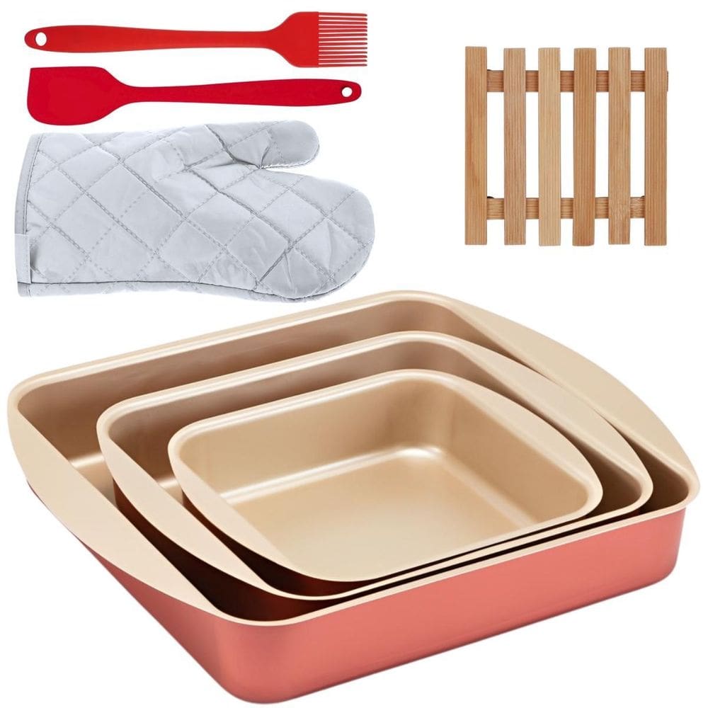 Assadeira Quadrada 03 Pçs + Descanso Panela + Luva + Pincel