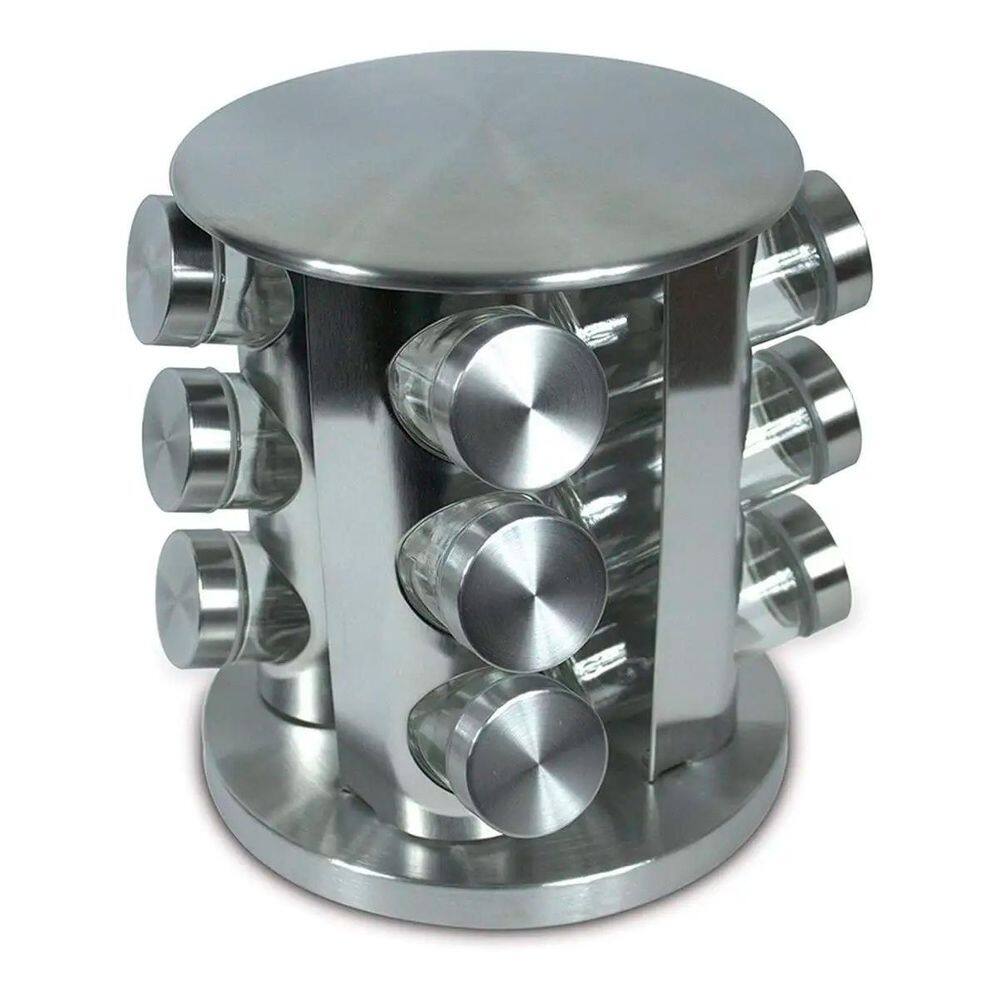 Conjunto Porta Condimento Giratório Vidro Tampa Inox