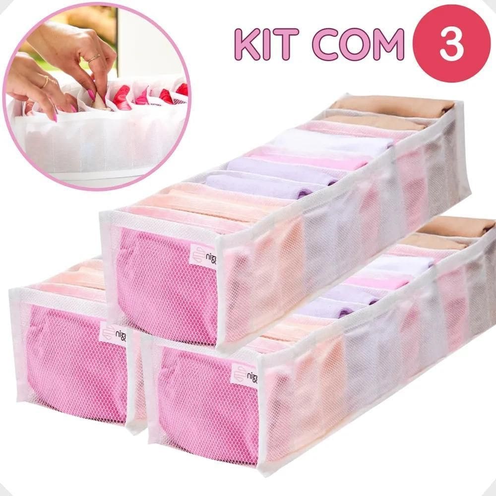 2X Kit 3 Colmeia Organizadora Gaveta Tela Para Calcinha 30 Nic