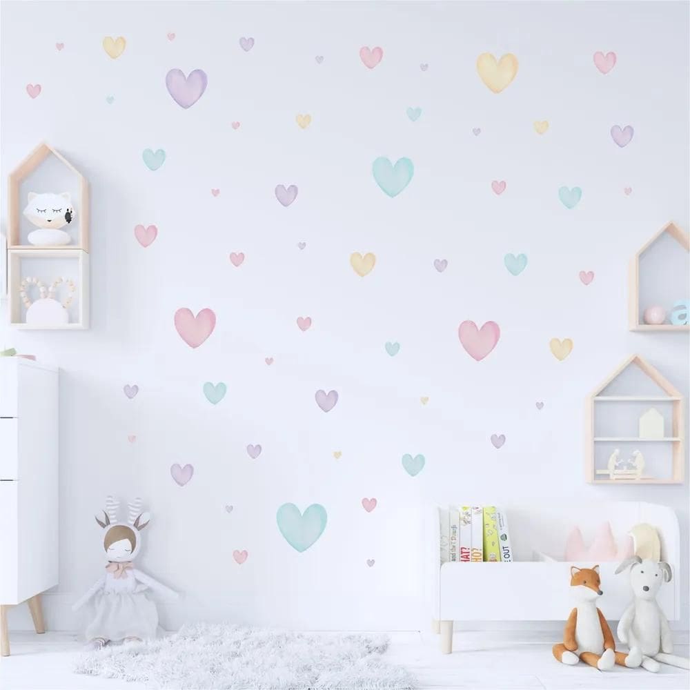 10X Adesivos De Parede Infantil Corações Coloridos Menina C