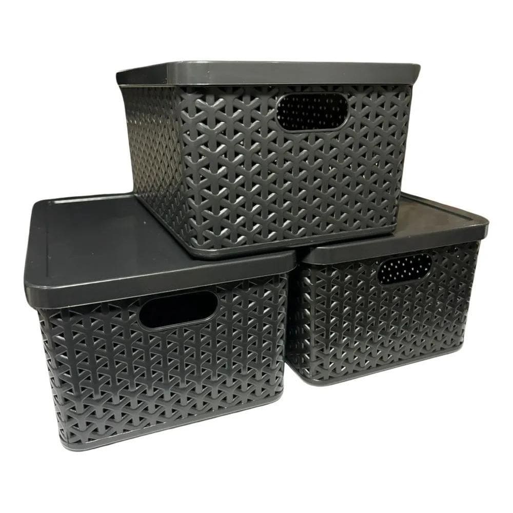 10X Kit Com 3 Cesto Caixas Organizadoras Rattan 7L Com Tampa