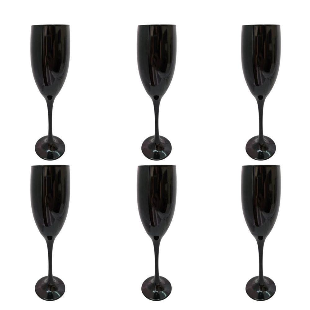 Conjunto 6 Taças Vidro Preta Champagne 190 Ml Nadir