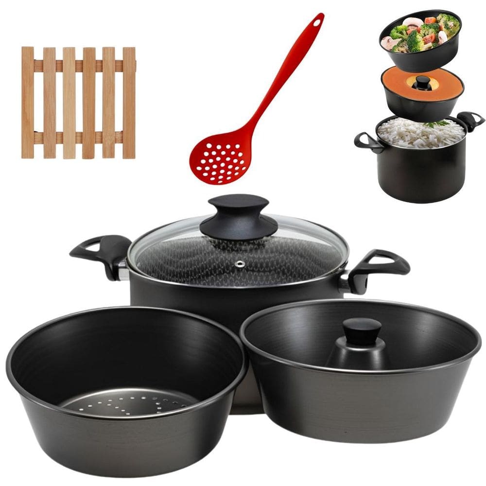 Panela 3 Em 1 Antiaderente 3,9L + 02 Descansos + Escumadeira