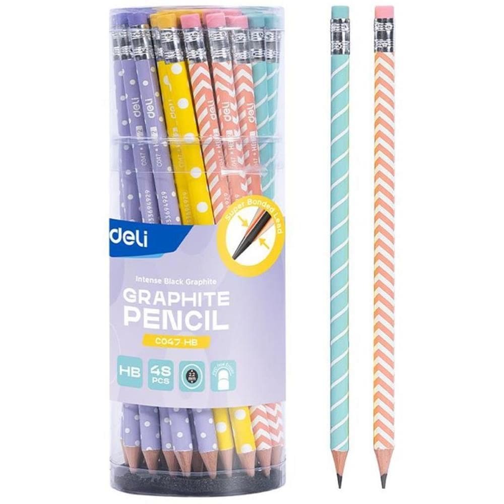 Lápis Preto Redondo HB Listras E Bolinhas C/borracha 48unid