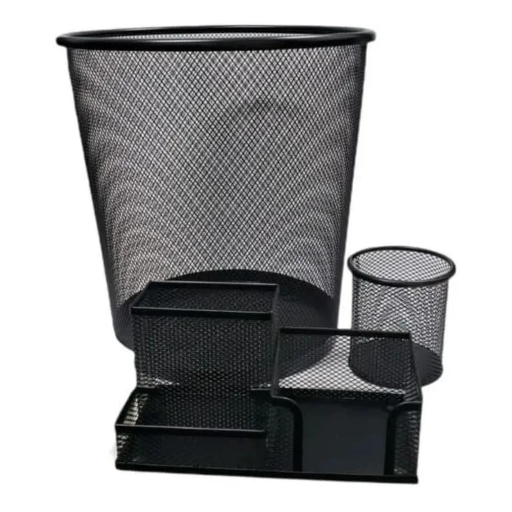 Kit Organizador Escritório Lixeira 12L Porta Treco E Lápis P