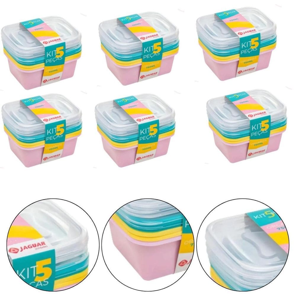 Kit 30 Potes Plástico Tampa Organiza Alimentos 750Ml Jaguar