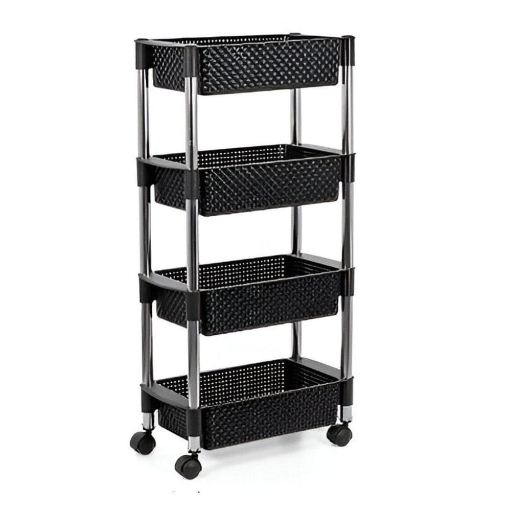 Fruteira Retangular Em Rattan Preta De 4 Andares