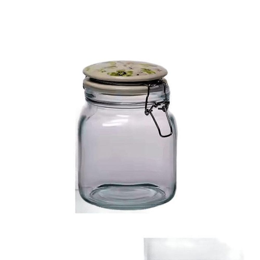 Pote De Vidro Tampa Hemética Em Cerâmica 780 Ml