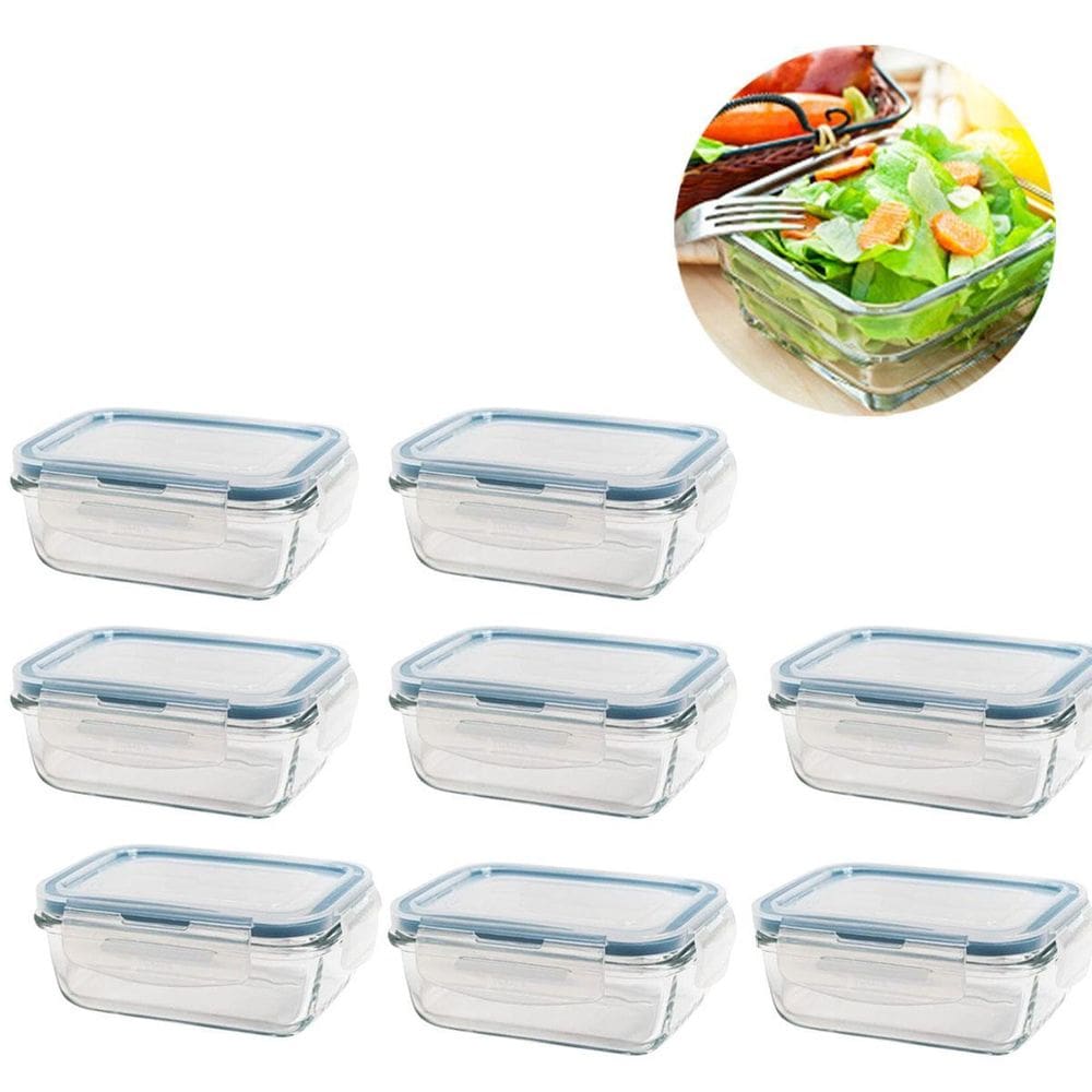 Kit 8 Potes De Vidro Hermético Retangular 640Ml