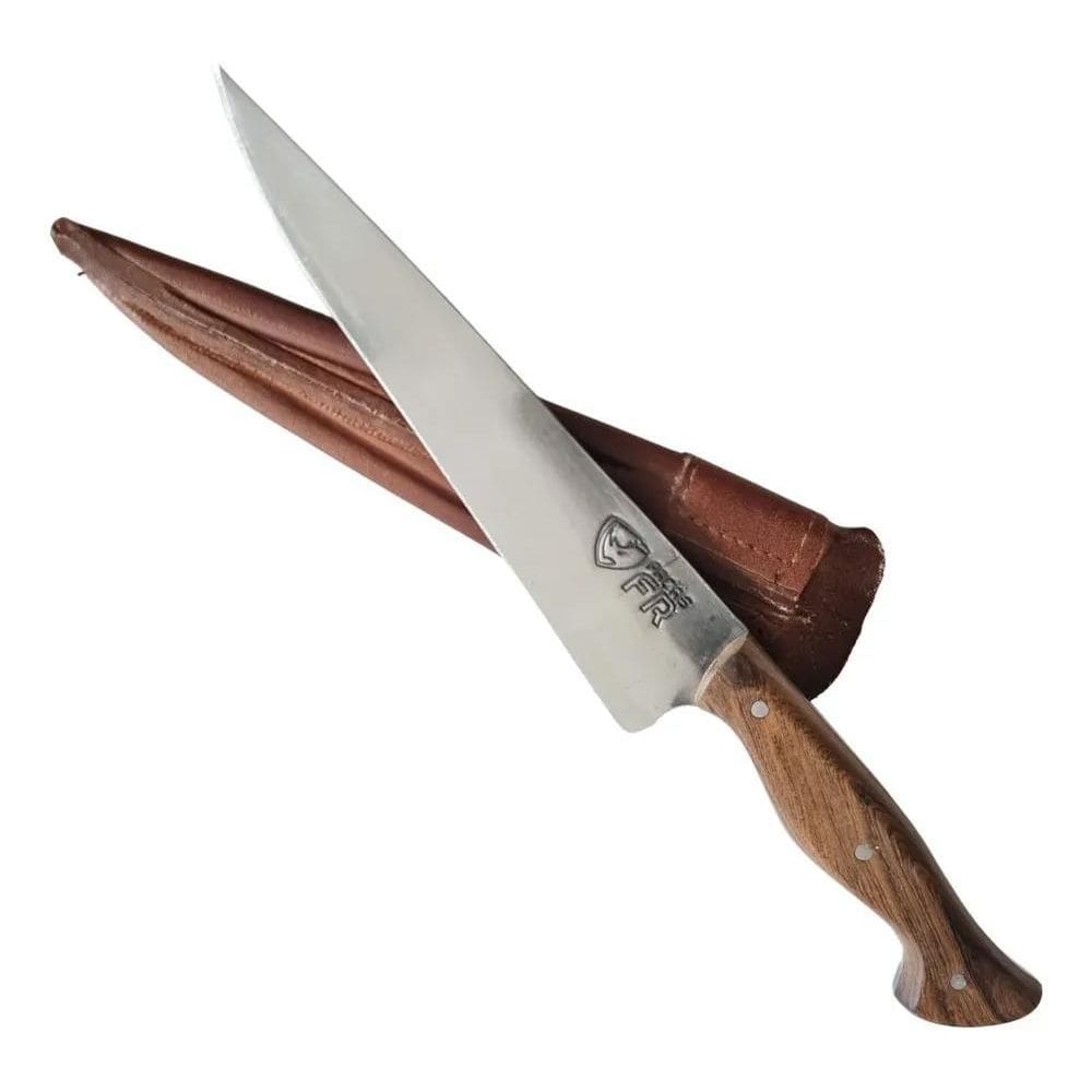 Faca Artesanal Churrasco Rústica Afiada Bainha Couro Carbono