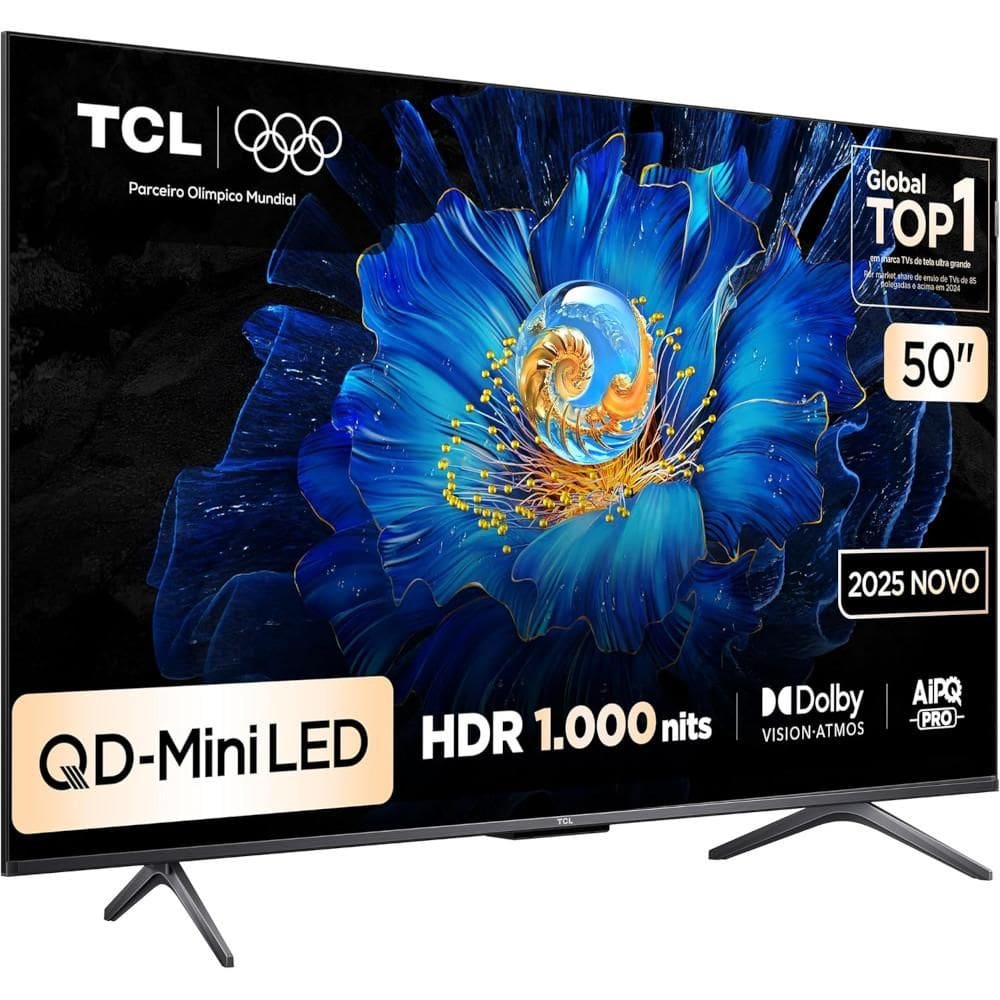 Smart TV 50” TCL 50C6KS QLED Mini LED 4K UHD Google TV, DOLBY VISION, ATMOS, HDR10+, Wi-Fi dual band e Bluetooth, HDMI 2.1