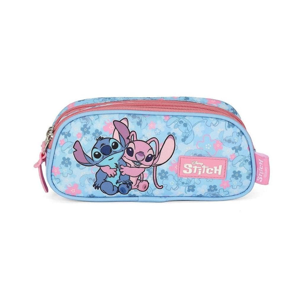 Estojo Escolar Triplo Luxcel Stitch Angel Abraço Rosa