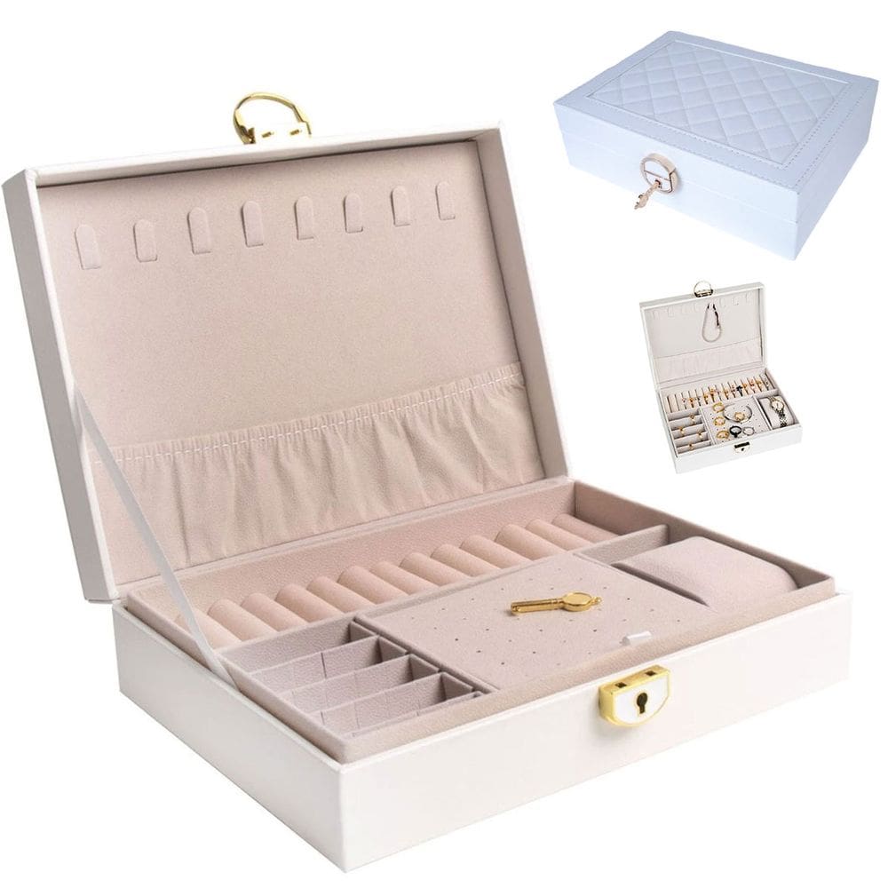 Porta Joias Brinco Anel Pulseira Cordao Relogio Acessorio Estojo Caixa Armazenamento Penteadeira Mesa Bancada Seguro