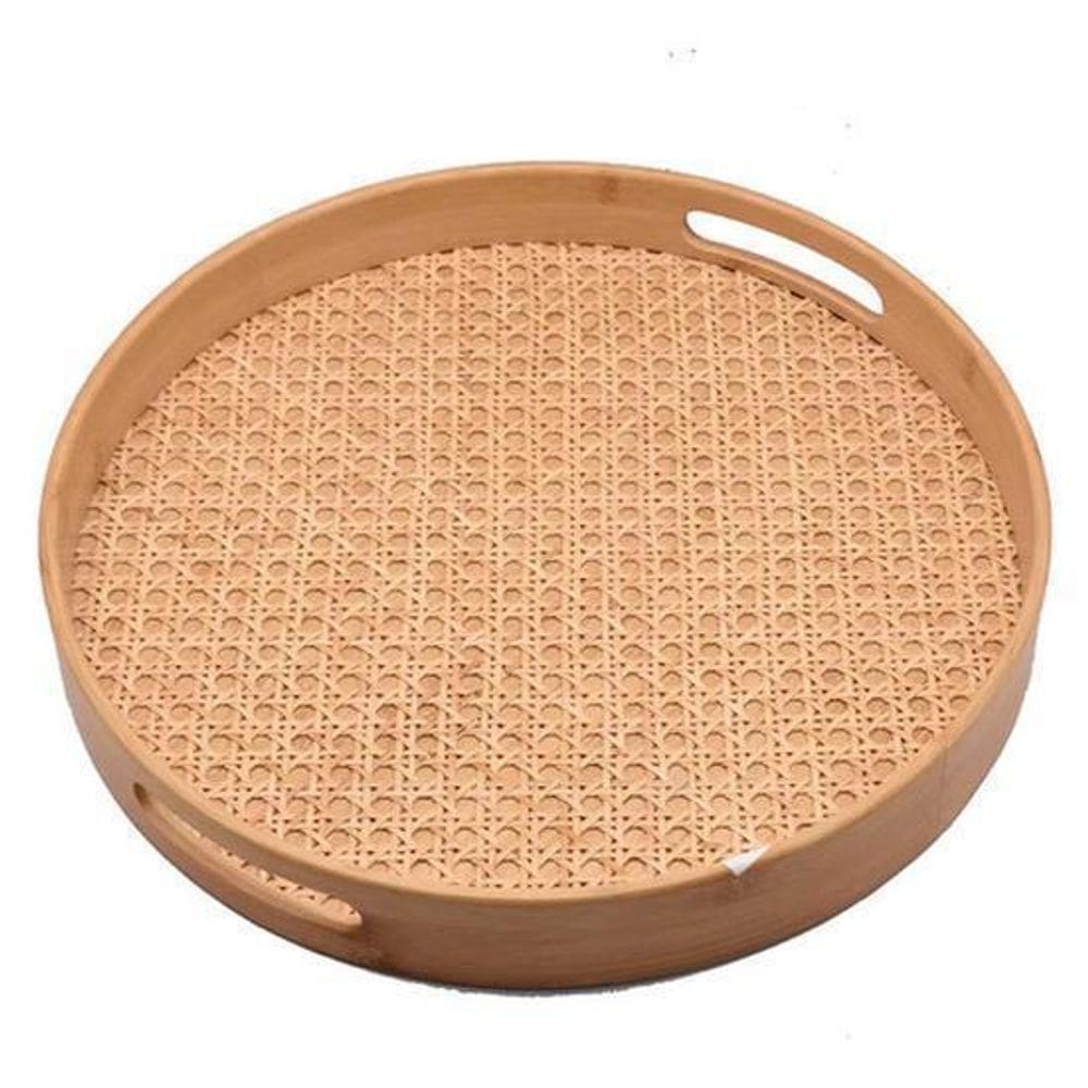 Bandeja Redonda 35Cm Em Madeira E Fibra - Ellegance