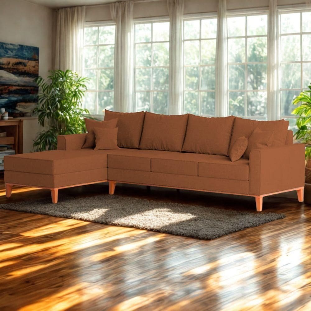 Sofá 4 Lugares Beny Com Chaise Esquerdo Corino Terracota