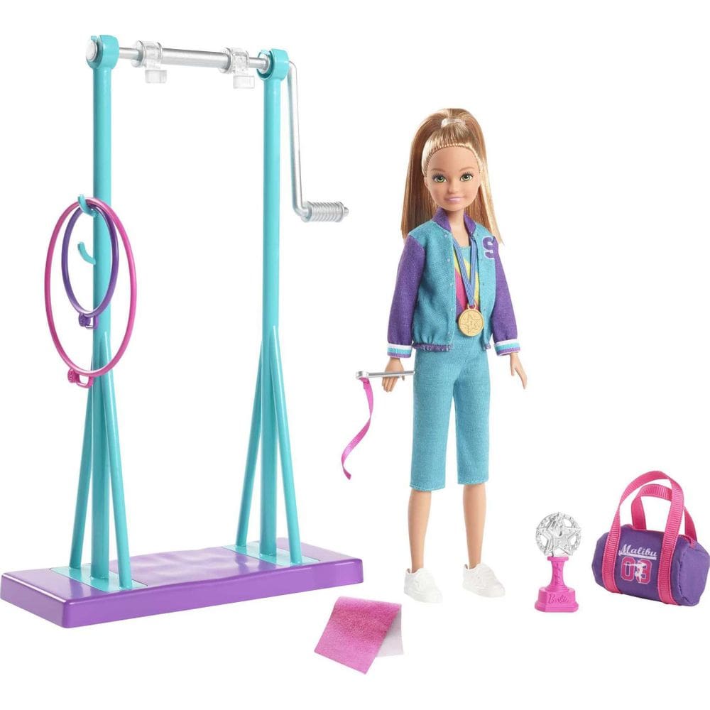 Conjunto de brinquedos de ginástica Barbie Team Stacie com 7 acessórios