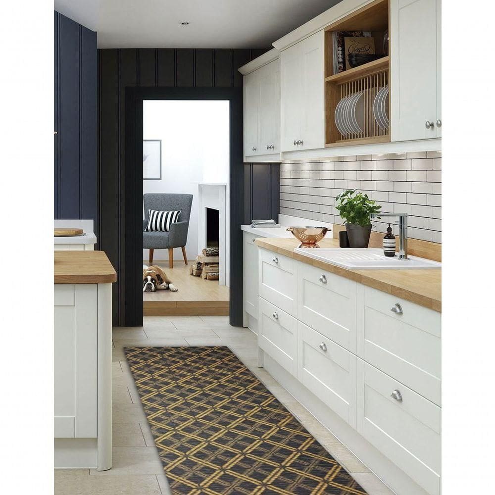 Tapete Passadeira Emborrachada Pvc Antiderrapante 0,65x4,00m Geometric Azul Laranja