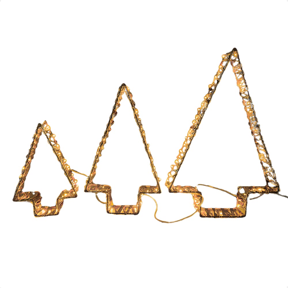 Enfeite Natalino Iluminado Led Pinheiro 3D Dourada Bivolt