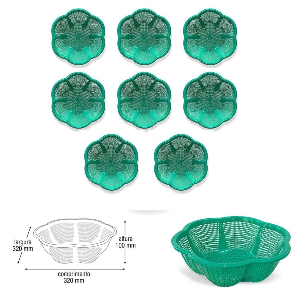 Kit 8 Cesto Fruteira De Centro De Mesa Cor Verde Plástico