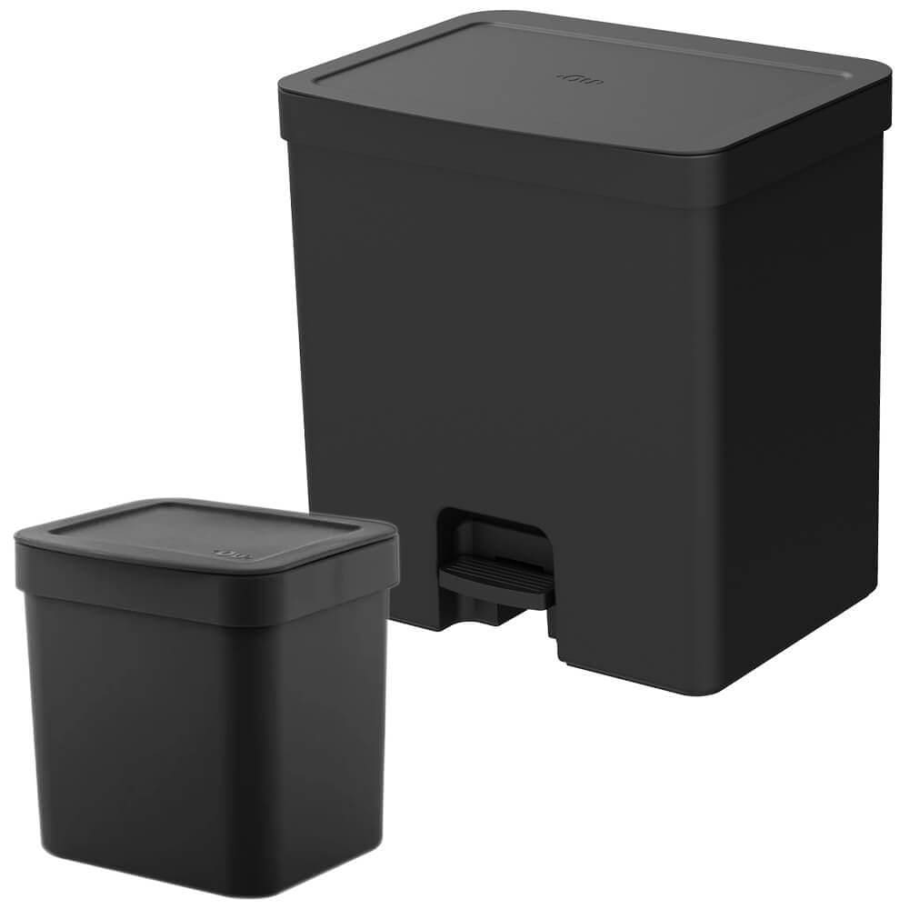 Lixeiras Banheiro Cozinha Trium Preta 20L E 2,5L 2 Peças Ou