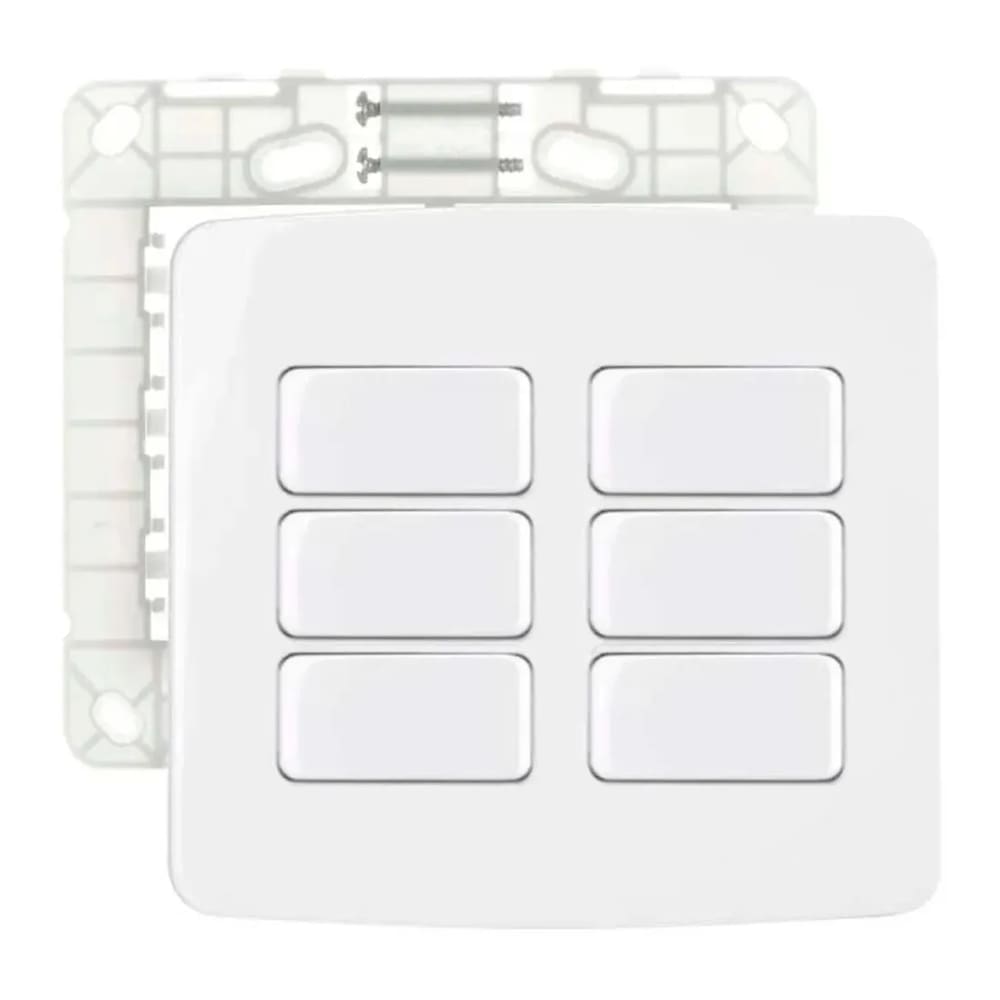 Conjunto Placa 4x4 6 Interruptor Simples Margirius Linha B3 Branca