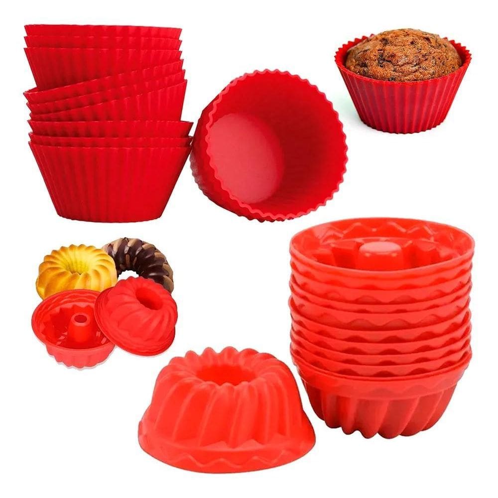 3X Kit 24 Formas De Silicone Mini Pudim Cupcakes Bolos Muffi