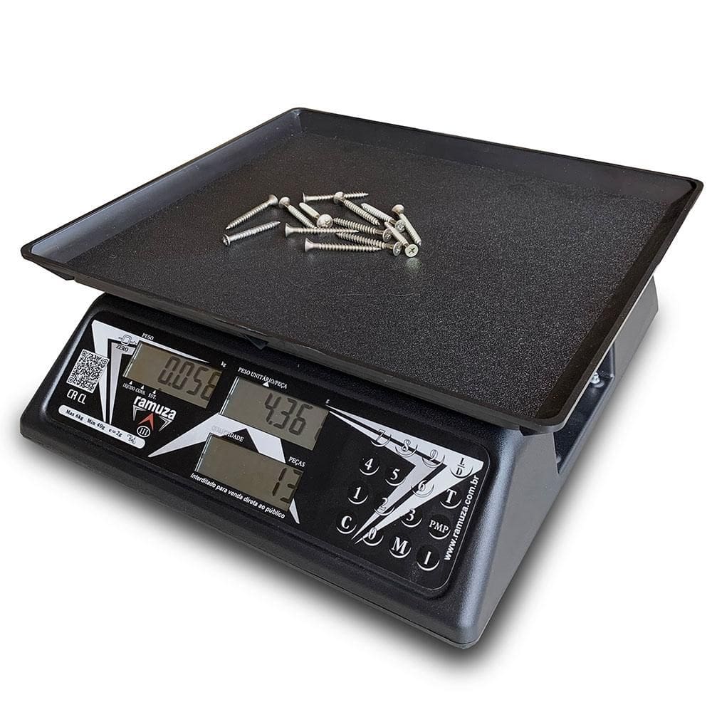 Balança Contadora Ramuza 30kg/10g Bivolt Cristal Preta Sem Bateria