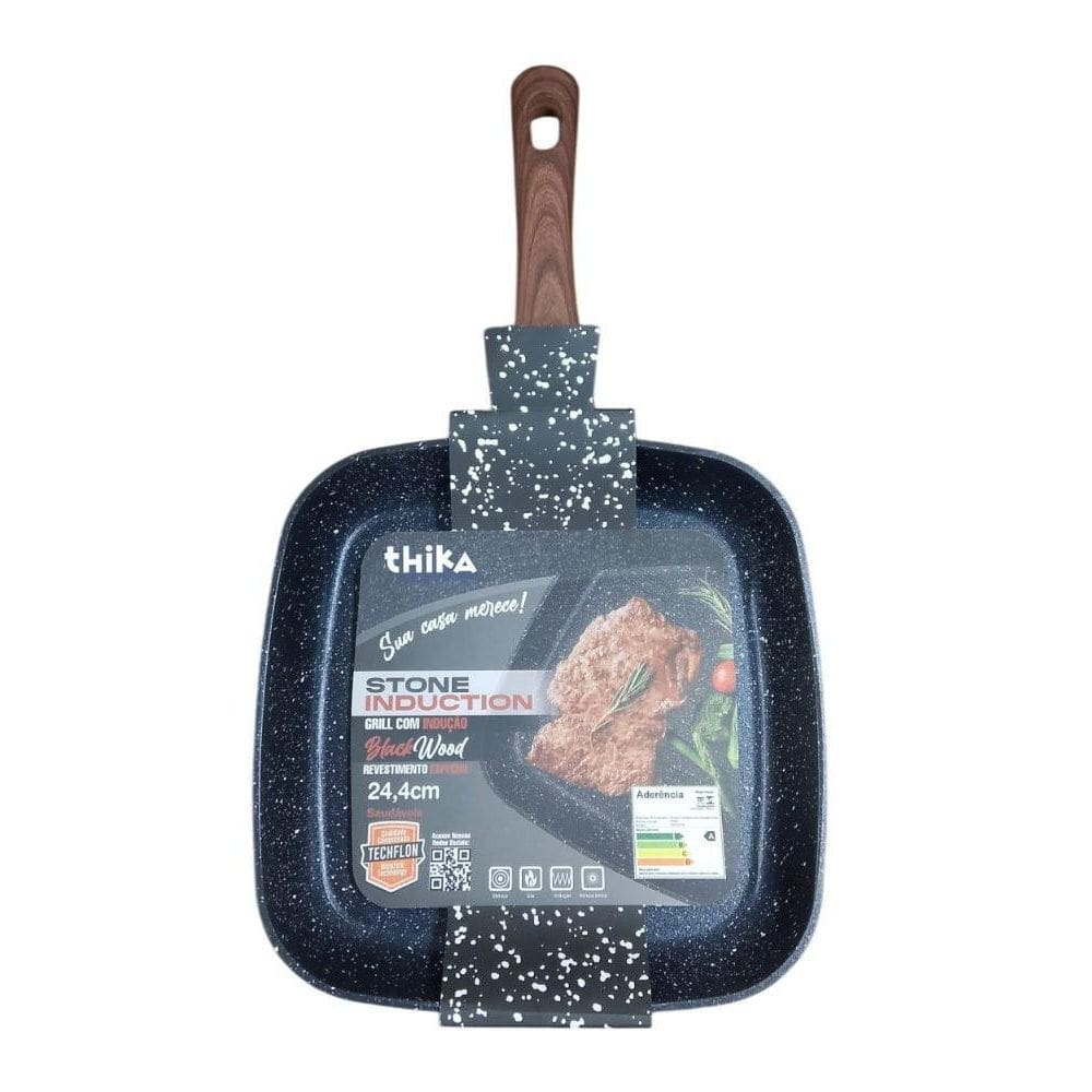 Frigideira Grill Com Indução Quadrada 24,4Cm - Preta