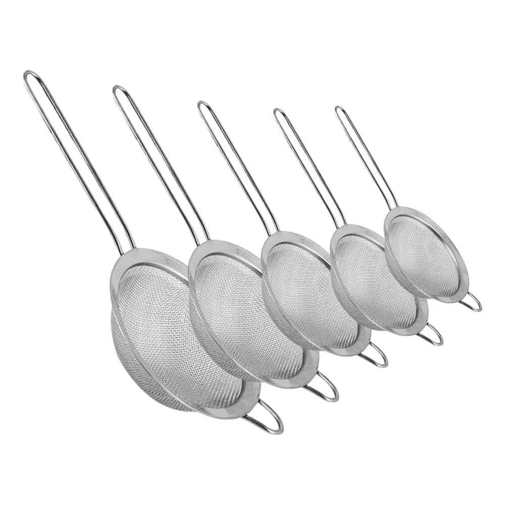 10X Jogo 5 Peneiras Aço Inox Luxo Pmg Utensílios De Cozinha