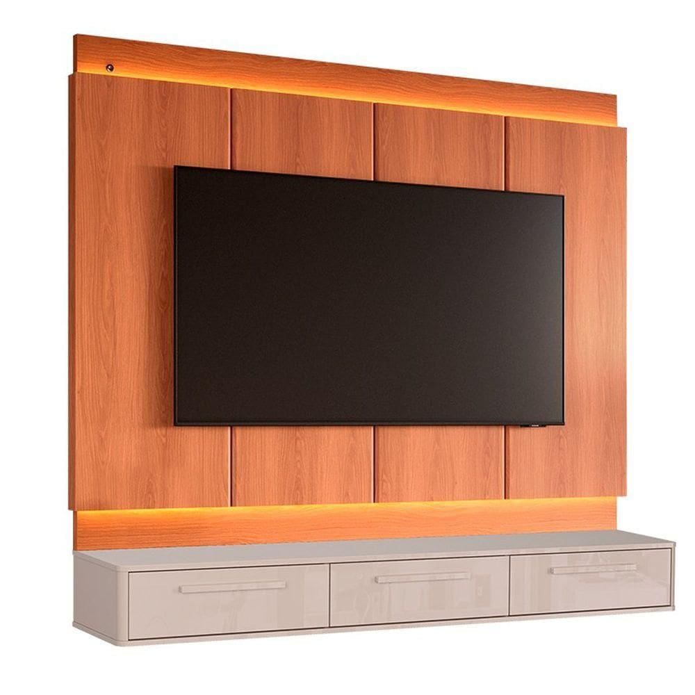 Rack Bancada Com Painel Para Tv De Até 75 Com Led Maka Jequitiba-off White