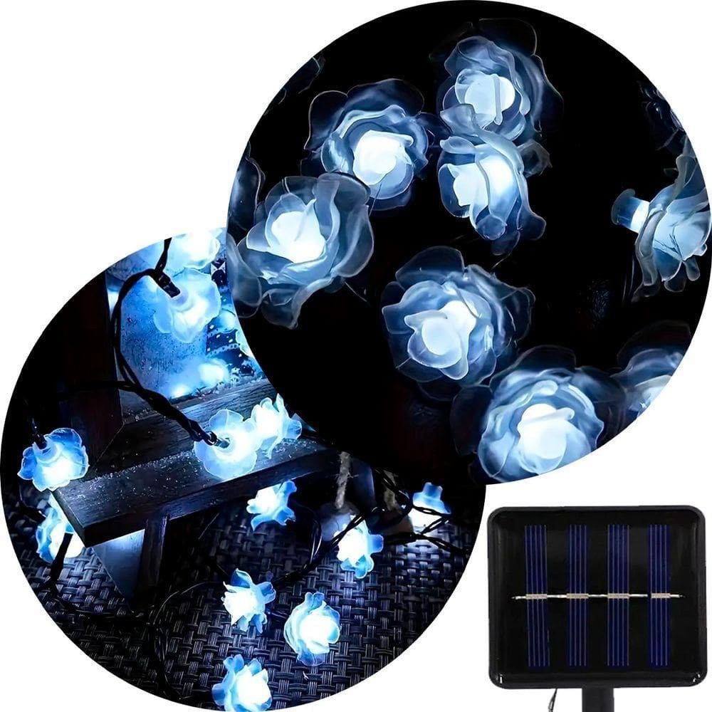 Pisca Cordão Flores Natal Solar Externo De 5m 20leds Branco