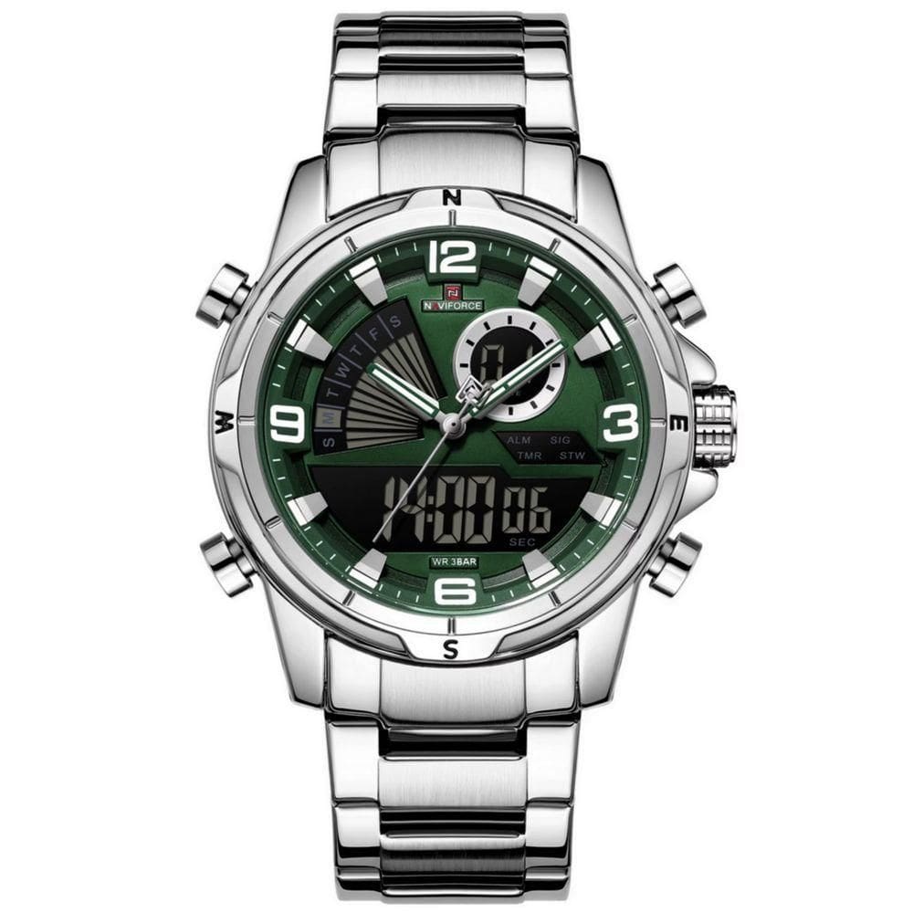 Relógio De Pulso Eletrônico Quartzo Design Luminoso à Prova D´agua Esportivo Verde Prata