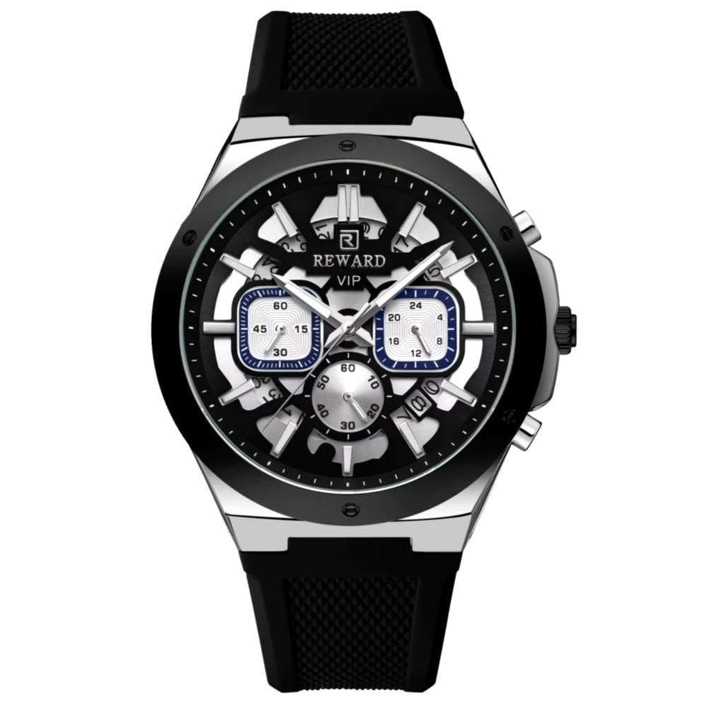 Relogio Masculino Quartzo Multifuncional Casual Pulseira De Silicone Impermeavel Preto