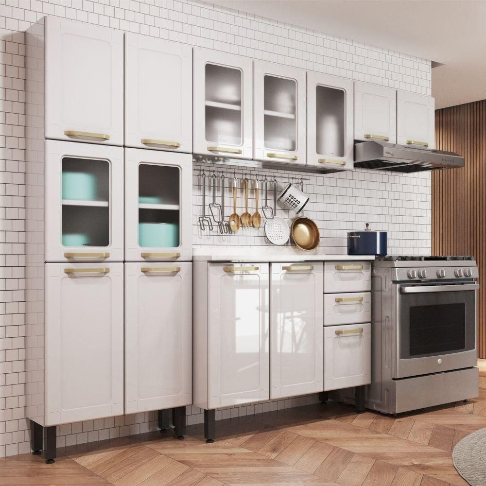 Cozinha Completa Aço Com Tampo MDP Branco Colors Bertolini Branco