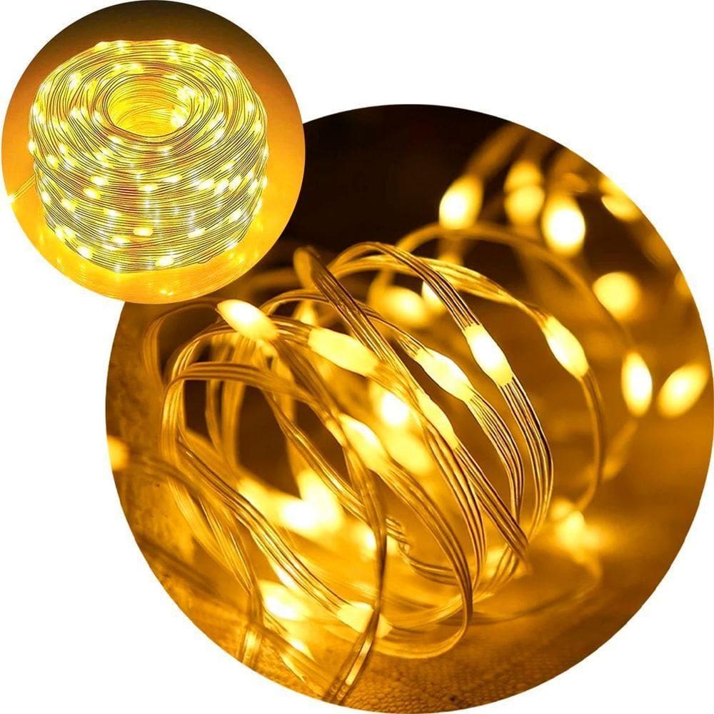 Pisca Cordão De Natal 400 Lâmpadas Leds Amarelo 50m 110-220v