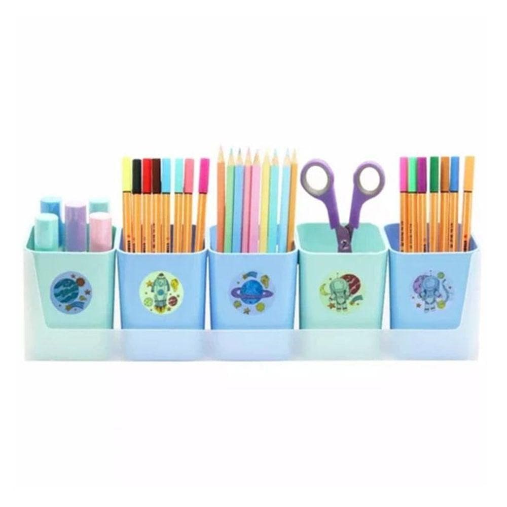 Kit Com 5 Porta Objetos Mundo Da Lua Azul E Verde - Dello