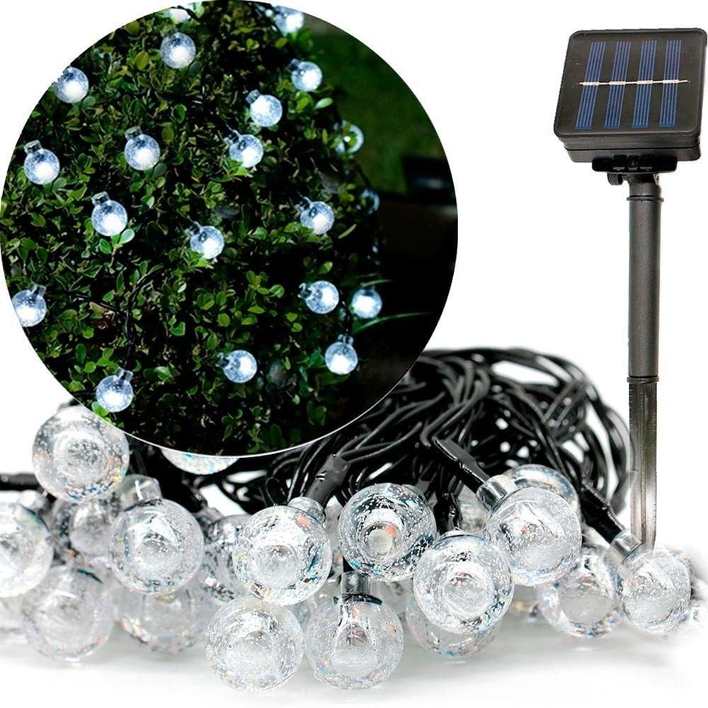 Pisca Cordão Bolinhas Solar Externo Jardim 5m 20leds Branco