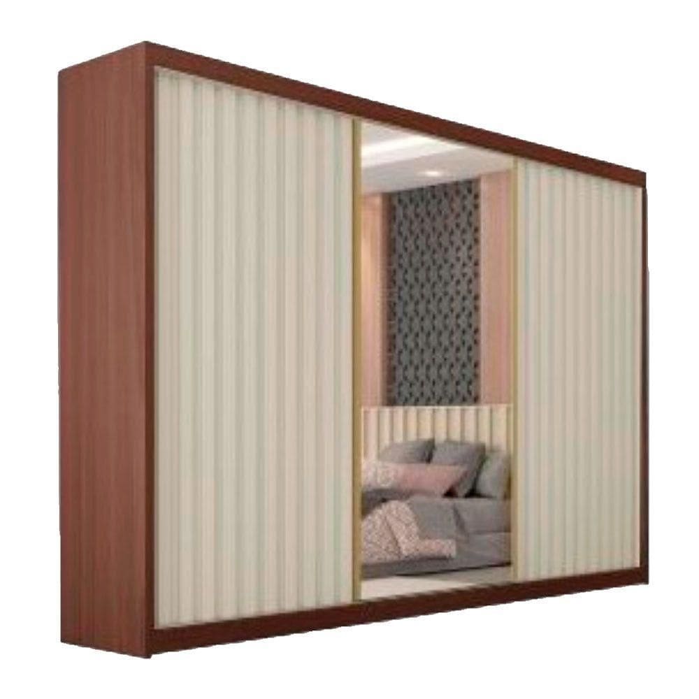 Guarda Roupa Athenas 3 Portas 1 Com Espelho 100% Mdf Ipê/off White