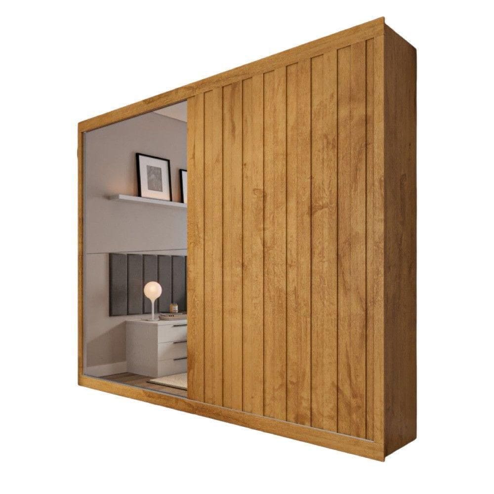 Guarda Roupa Rustic 1 Porta Ripado E 1 Porta Com Espelho Peroba