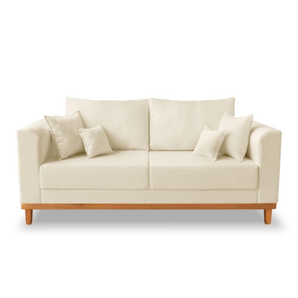 Sofá Viena Beny 3 Lugares Com Base De Madeira Suede Bege